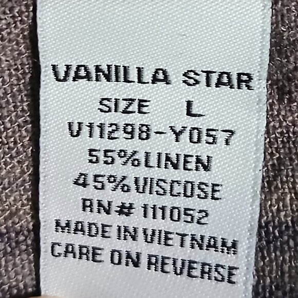 Olive Green Striped Linen Blend Button Down Tie Front Midriff Top Sz L - Picture 6 of 9